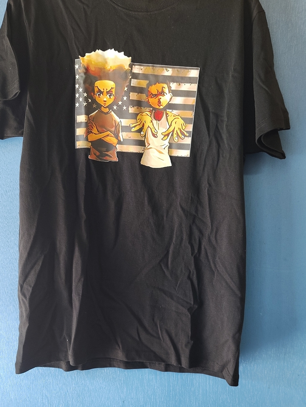 Promod Black Graphic Tee with Yellow and White Cartoon Print